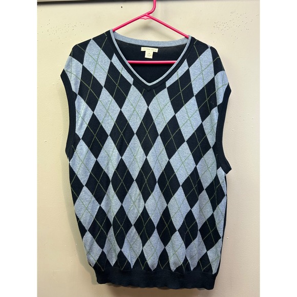 Cutter & Buck Other - Cutter & Buck Sweater Vest Mens Large Blue Argyle V-Neck Cotton Sleeveless Knit